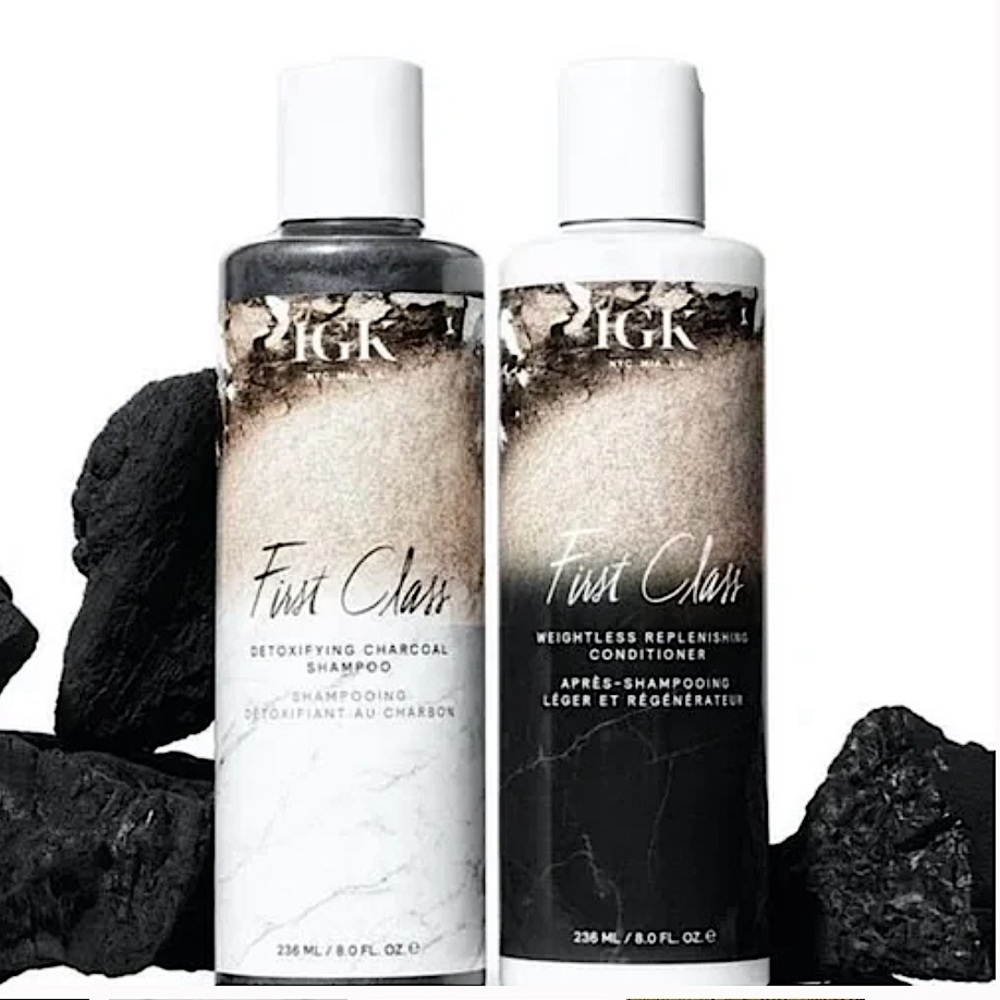NWT IGK First Class Detoxifying Charcoal Shampoo & Weightless Cond 236ml